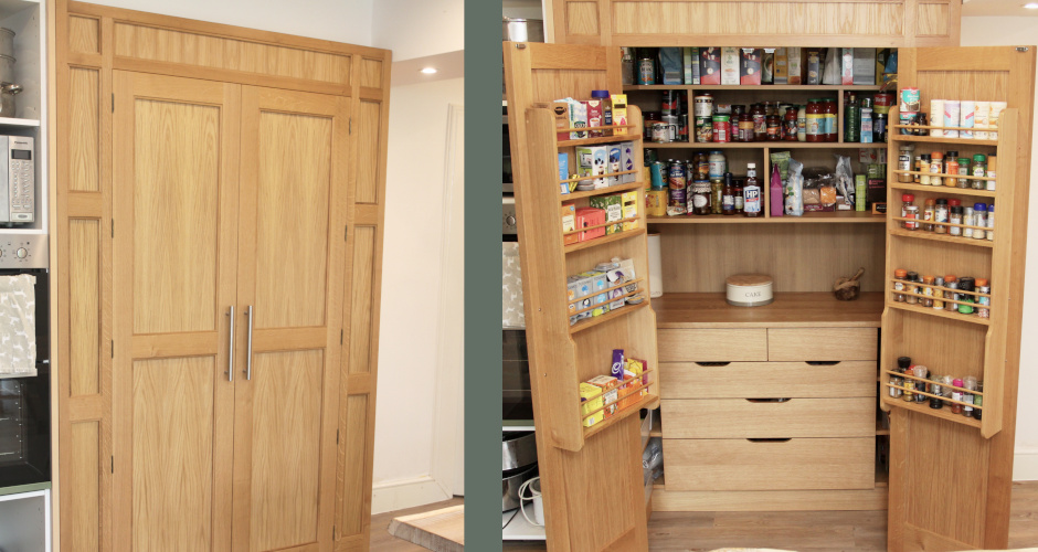 Custom designed kitchen larder in oak